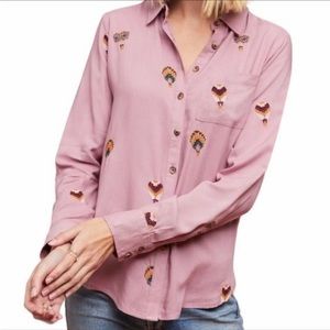 Anthropologie County Fair Embroidered Button Down Hot Air Balloon